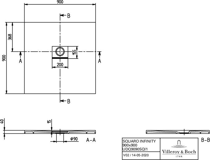 Villeroy & Boch Squaro Infinity Duschwanne 1200x1200mm Quaryl Creme – Antirutsch-Klasse C