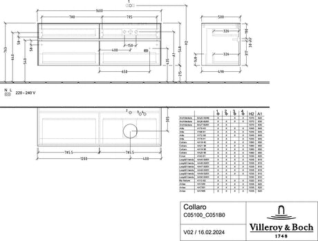 Villeroy & Boch Waschtischunterschrank Collaro C051 B0 1600 mm White Oak mit Beleuchtung und SoftClosing