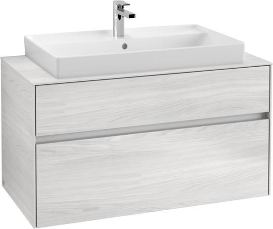Villeroy & Boch Collaro Waschtischunterschrank 1000 mm mit LED-Beleuchtung und 2 Auszügen in White Wood