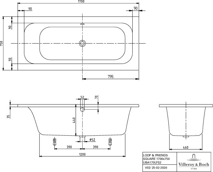 Villeroy & Boch Loop & Friends Badewanne 1700x750mm mit Airpool Comfort und Unterwasserbeleuchtung