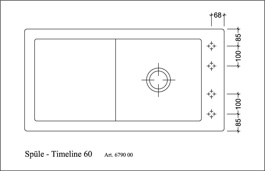 Villeroy & Boch Einbauspüle Timeline 60 Keramik Ebony CeramicPlus reversibel 1000 mm