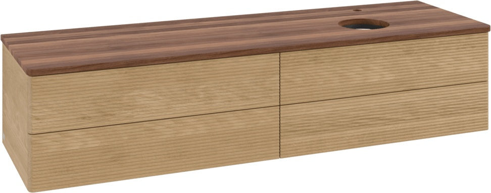 Villeroy & Boch Waschtischunterschrank Antao 1600 mm Warm Walnut mit 4 Auszügen und Beleuchtung
