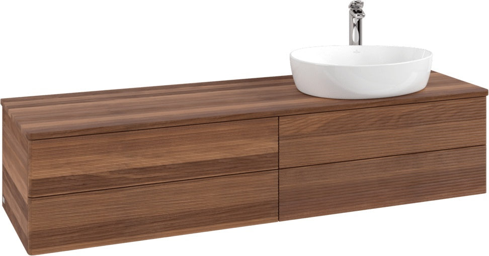 Villeroy & Boch Waschtischunterschrank Antao 1600 mm Warm Walnut mit 4 Auszügen und Beleuchtung