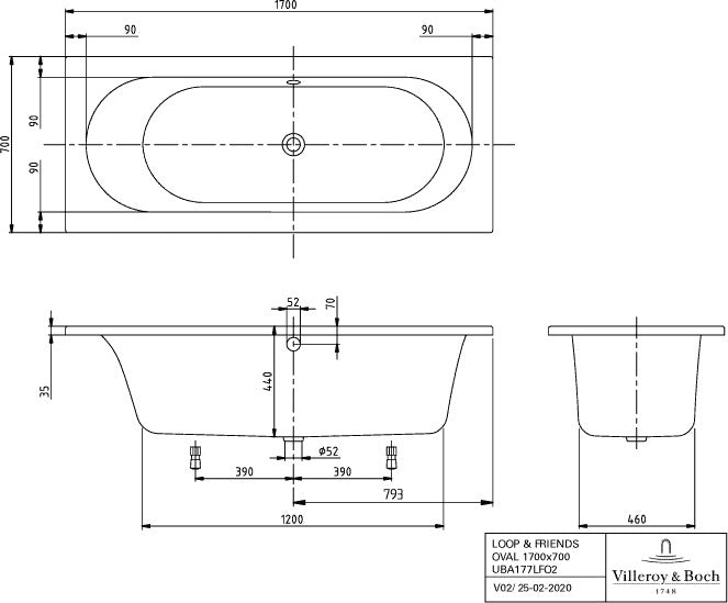 Villeroy & Boch LOOP & FRIENDS Airpool Entry Whirlpoolsystem – 1700 mm, weiß