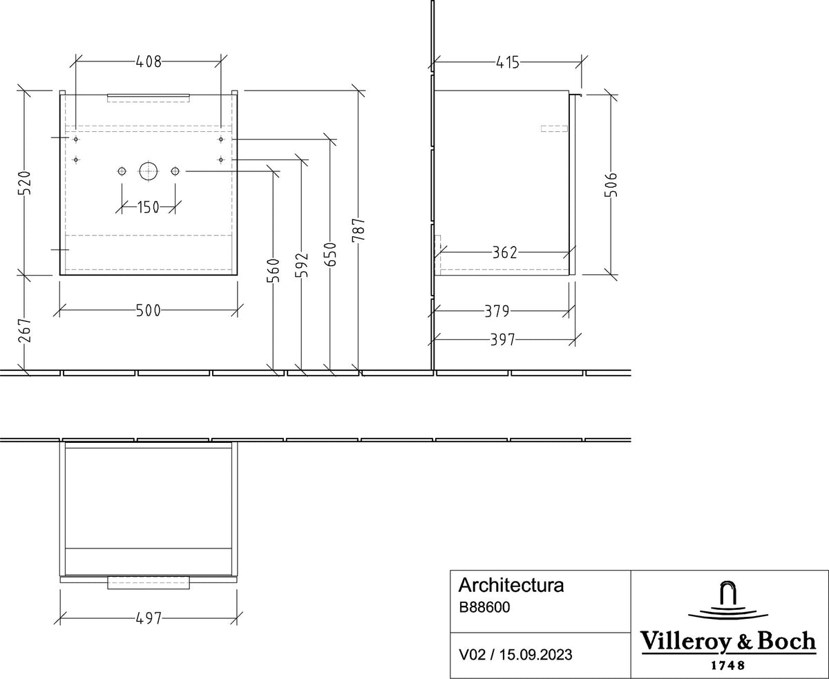 Villeroy & Boch Architectura Waschtischunterschrank B88600 500 mm White Matt – 1 Tür, SoftClosing