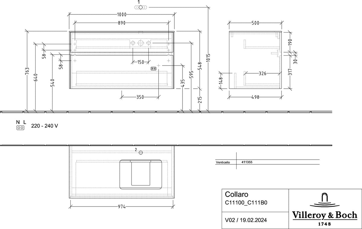 Villeroy & Boch Waschbeckenunterschrank Collaro C111 B0 1000x548x500mm Eckig Black Oak