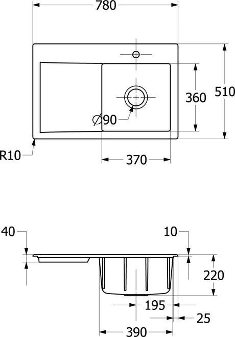 Villeroy & Boch Einbauspüle Subway Style 45 – 780 x 510 mm, Keramik, CeramicPlus, Abtropffläche links