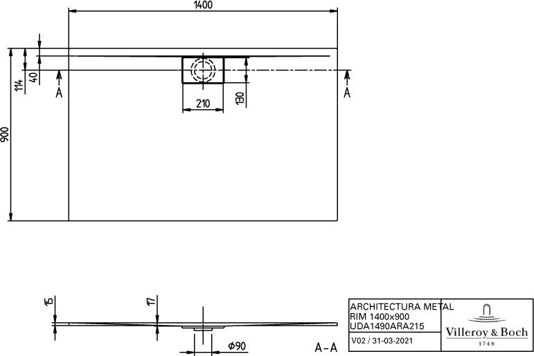 Villeroy & Boch Architectura Duschwanne 1400x900mm Weiß Alpin – Rechteckig, 15mm flach