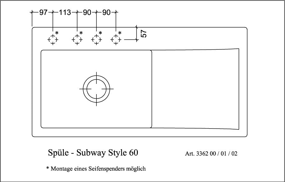 Villeroy & Boch Einbauspüle Subway Style 60 in Ebony CeramicPlus, 1000x510mm, Keramik, mit Abtropffläche