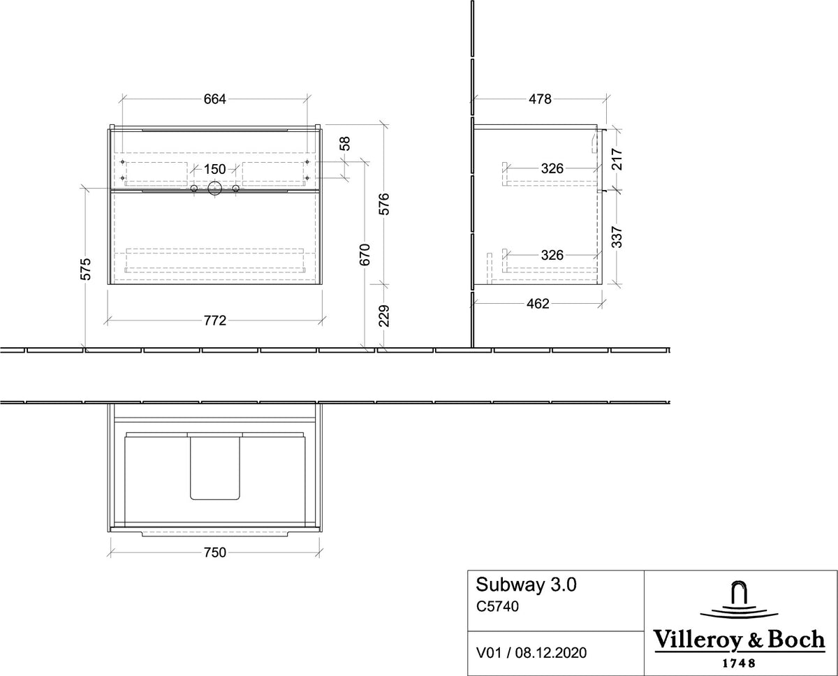 Villeroy & Boch Waschbeckenunterschrank Subway 3.0 C 57400 Brilliant White 772 mm