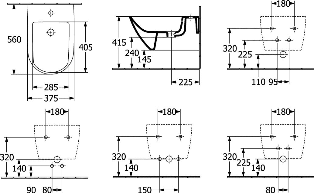 Villeroy & Boch Wand-Bidet Subway 3.0 375x560mm Oval Weiß Alpin mit Überlauf und Hahnloch