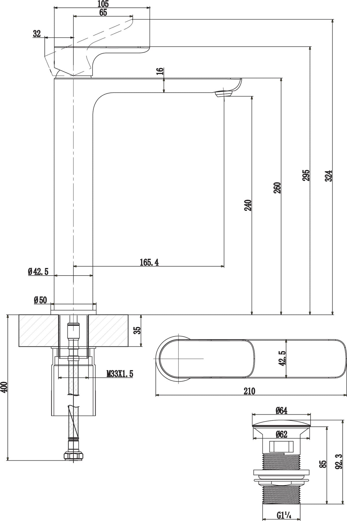 Villeroy & Boch O.novo Einhebel-Waschtischarmatur erhöht, Chrom, mit Push-Open Ablaufgarnitur