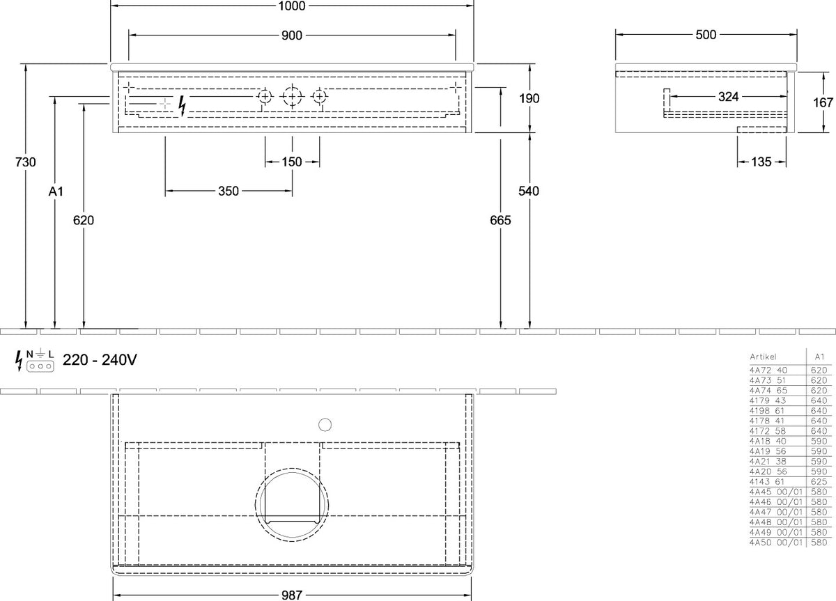 Villeroy & Boch Waschtischunterschrank Antao 1000 mm Anthrazit Matt mit Auszugsbeleuchtung