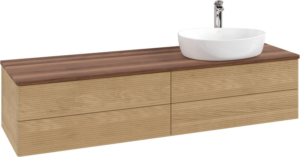 Villeroy & Boch Waschtischunterschrank Antao 1600 mm Warm Walnut mit 4 Auszügen und Beleuchtung