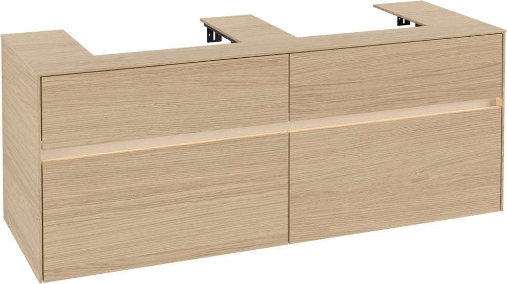 Villeroy & Boch Collaro Waschtischunterschrank 1400 mm mit LED-Beleuchtung und 4 Auszügen in Soft Grey