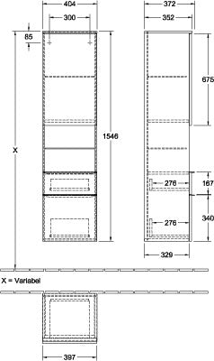 Villeroy & Boch Venticello Hochschrank 404 mm Glossy White – 1 Tür, 2 Auszüge, links