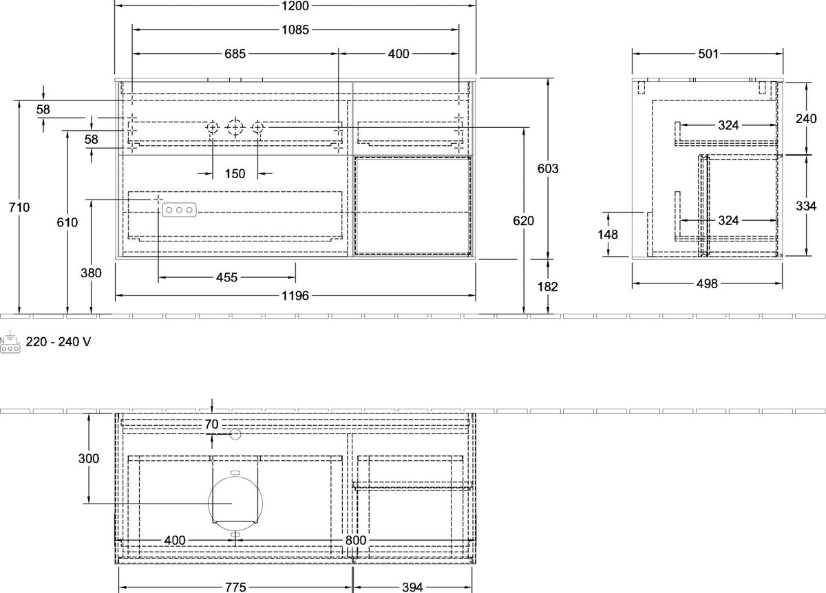 Villeroy & Boch Finion Waschtischunterschrank 1200 mm Glossy White mit Beleuchtung und SoftClosing