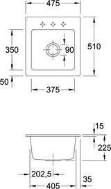 Villeroy & Boch Einbauspüle Subway 45 XS Ivory CeramicPlus 475 x 510 mm Rechteck