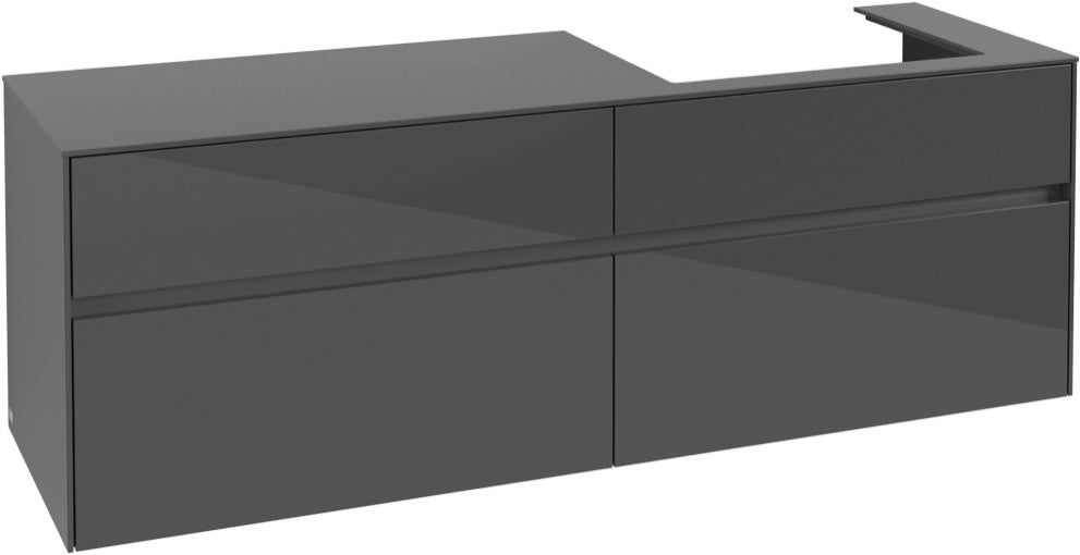 Villeroy & Boch Collaro Waschtischunterschrank 1600 mm Glossy Grey, 4 Auszüge, Becken rechts