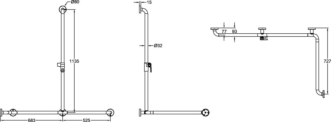 Villeroy & Boch Duschhandlauf ViCare 921731, 525 x 685 x 725 mm, Weiß, Aluminium, mit Brausehalter