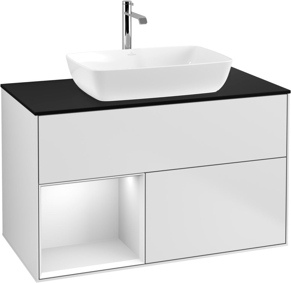 Villeroy & Boch Finion Waschbeckenunterschrank Glossy White mit Beleuchtung, 1000 mm