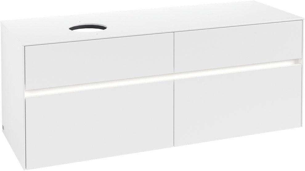 Villeroy & Boch Collaro Waschtischunterschrank 1400 mm mit LED-Beleuchtung und 4 Auszügen, White Wood