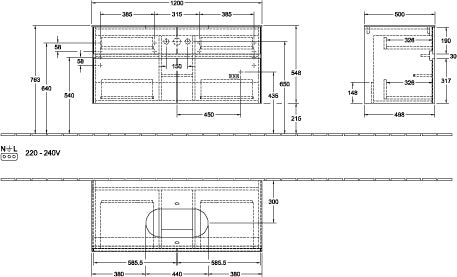 Villeroy & Boch Waschtischunterschrank Collaro 1200 mm mit LED-Beleuchtung und 4 Auszügen