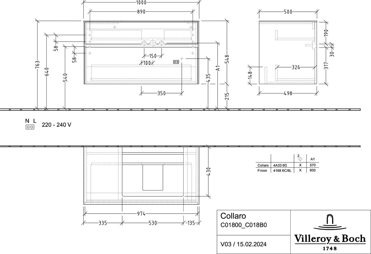 Villeroy & Boch Waschtischunterschrank Collaro C018 B0 1000 mm Glossy Grey mit LED-Beleuchtung