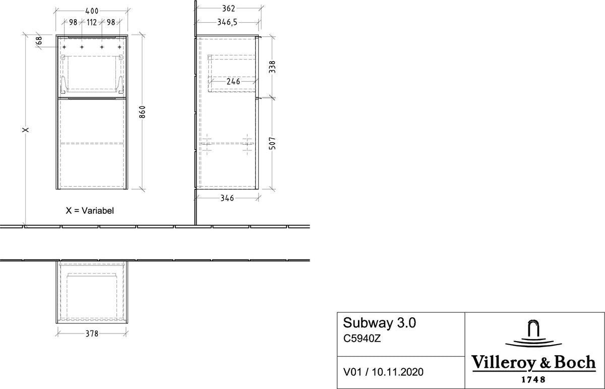 Villeroy & Boch Seitenschrank Subway 3.0 C59401 Brilliant White 400 mm