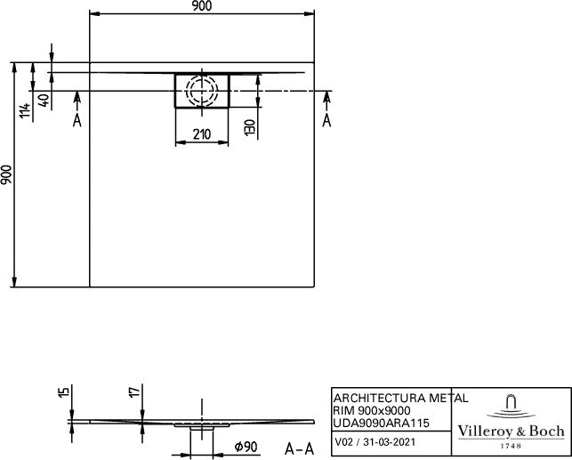 Villeroy & Boch Architectura Duschwanne 1000x1000mm Weiß Alpin – Quadratisch, Flacher Einbau