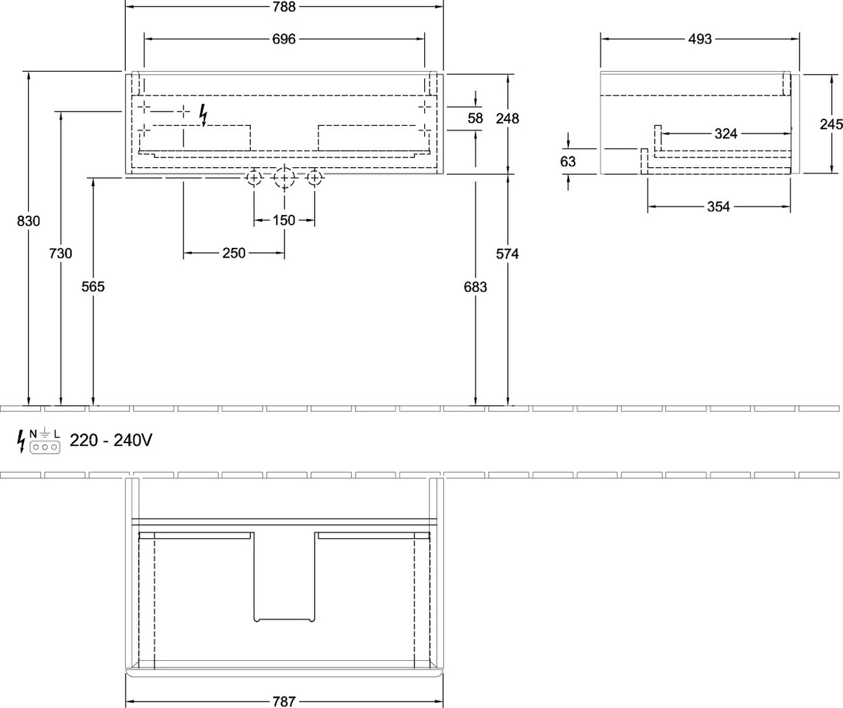 Villeroy & Boch Antao Waschtischunterschrank 788 mm mit LED-Auszugsbeleuchtung, Stone Grey Matt
