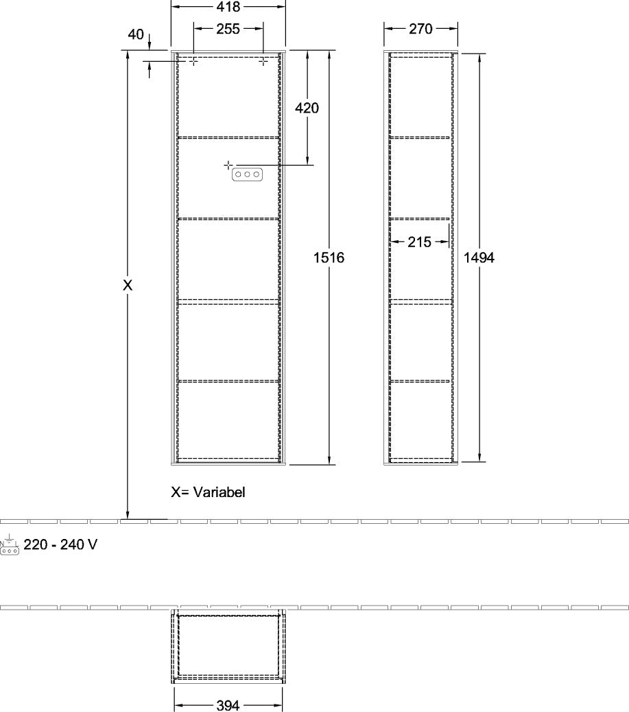 Villeroy & Boch Finion Hochschrank G48000 – 418 mm, Glossy White Lacquer, mit LED-Beleuchtung