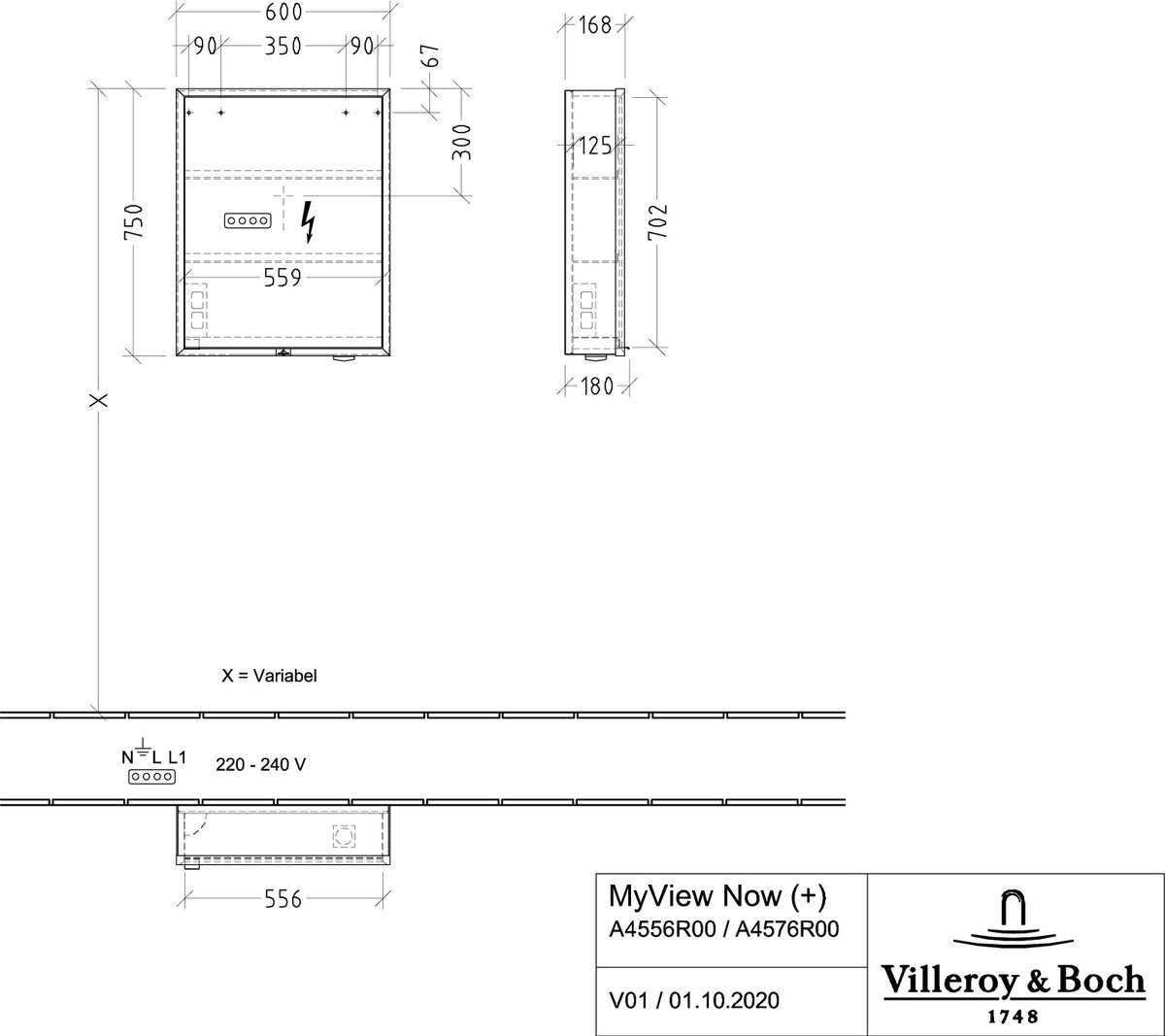 Villeroy & Boch My View Now Spiegelschrank 600 mm, LED-Beleuchtung, Sensordimmer, SoftClosing