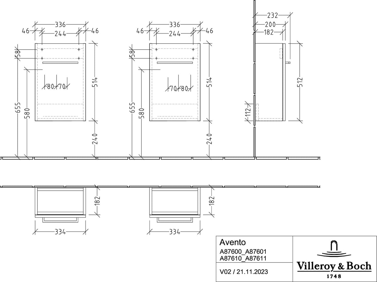 Villeroy & Boch Avento Waschbeckenunterschrank Kansas Oak 340 mm mit SoftClosing und Volcan Griff