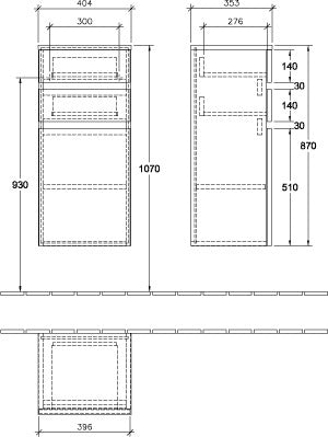Villeroy & Boch Seitenschrank Legato B72801 400x870x350mm Glossy White – Wandhängend, 1 Tür, 2 Schubladen