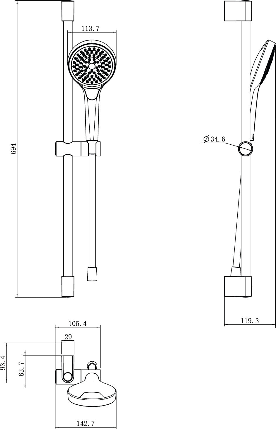 Villeroy & Boch Duschgarnitur Verve Showers TVS1090 93x63x690mm Rund Chrom