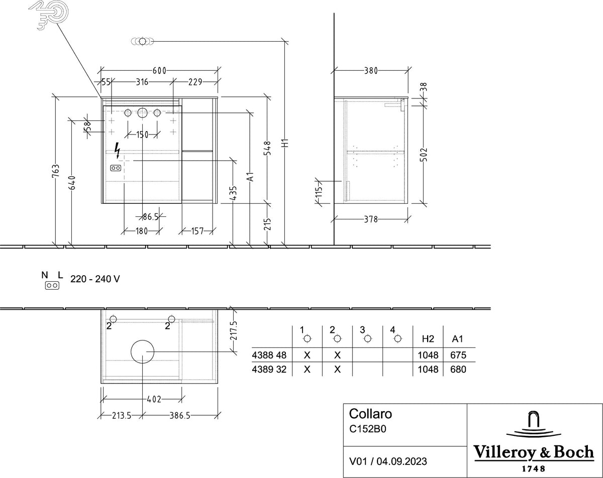 Villeroy & Boch Waschbeckenunterschrank Collaro C151 B0 600x548x380mm White Oak mit Beleuchtung