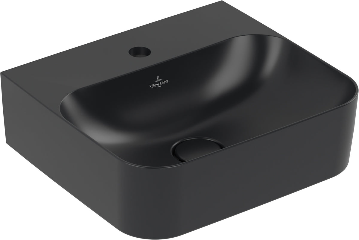 Villeroy & Boch Handwaschbecken Finion 436443R7 – 430 x 390 mm, Pure Black CeramicPlus, TitanCeram, wandhängend