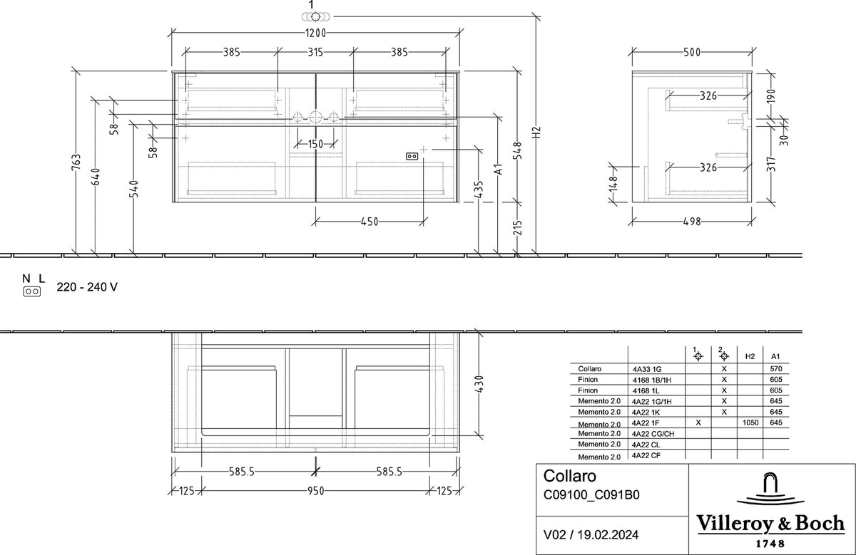 Villeroy & Boch Collaro Waschtischunterschrank 1200 mm Soft Grey mit 4 Auszügen
