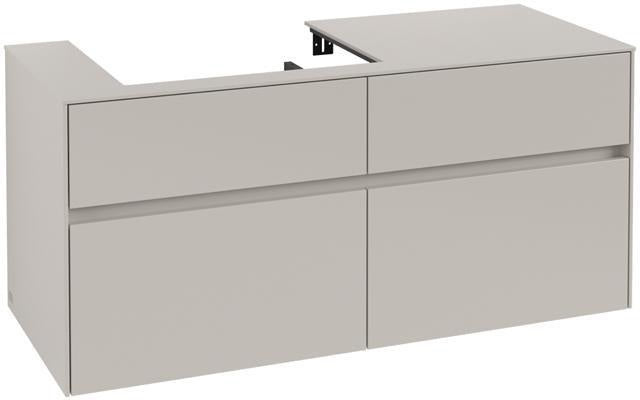 Villeroy & Boch Collaro Waschtischunterschrank 1200 mm, 4 Auszüge, Soft Grey, Becken links