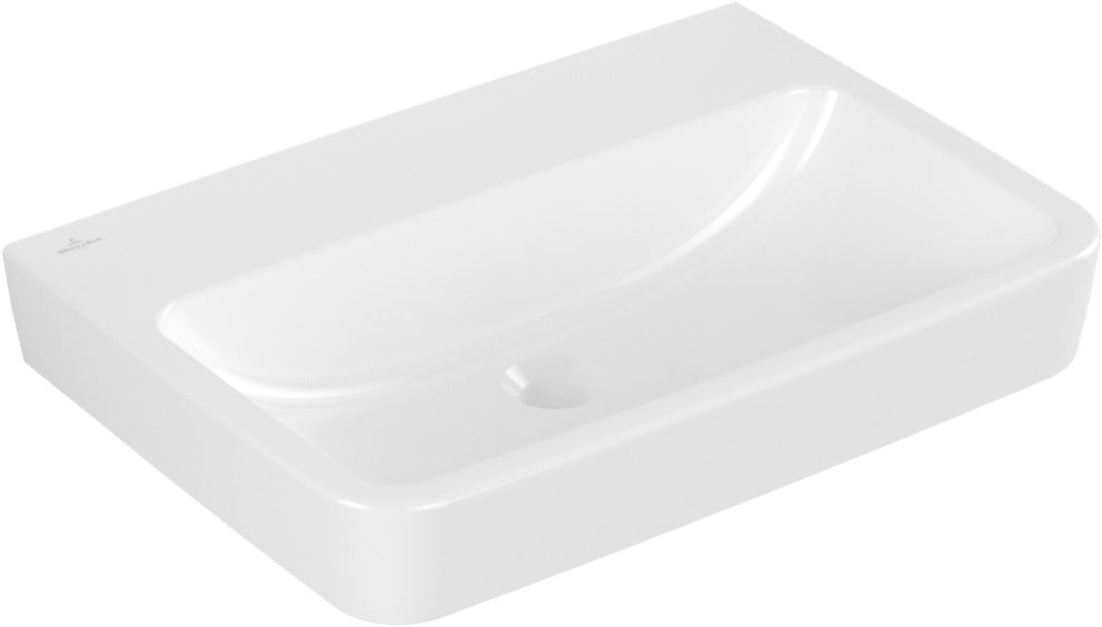 Villeroy & Boch O.novo Wandwaschbecken 650x460 mm Eckig Weiß Alpin – Ohne Hahnloch, Mit Überlauf