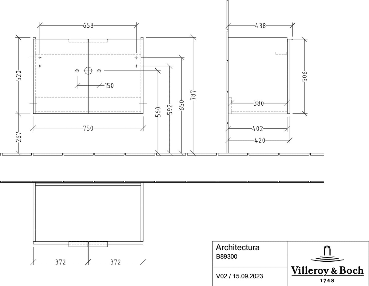 Villeroy & Boch Architectura Waschbeckenunterschrank White Matt 600 mm – 2 Türen, SoftClosing