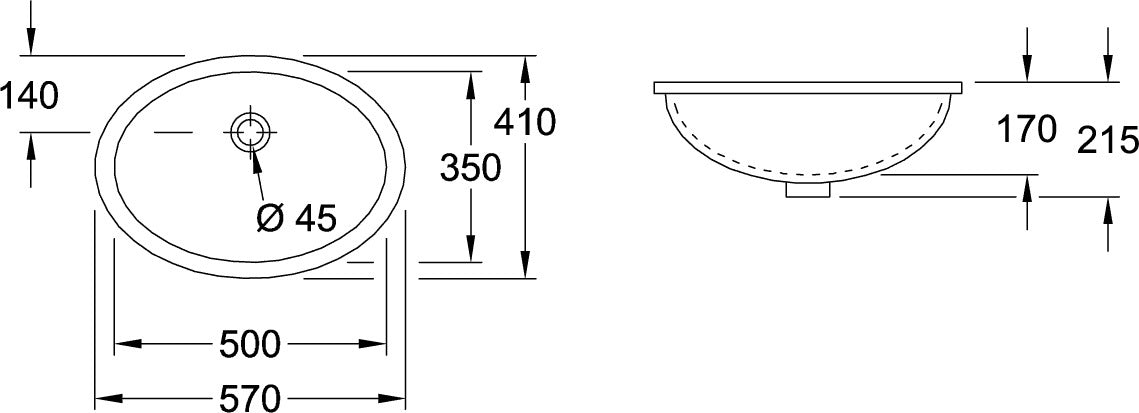 Villeroy & Boch Evana Unterbauwaschbecken 500x350mm Oval Weiß Alpin – Sanitärkeramik mit Überlauf