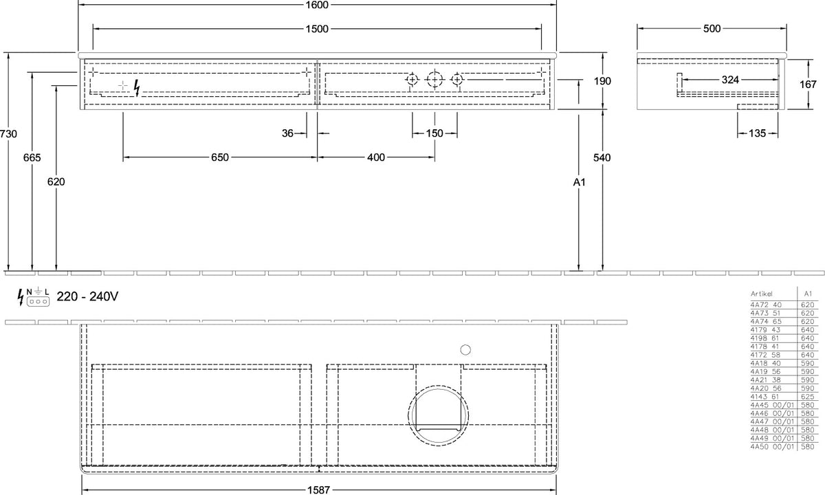 Villeroy & Boch Antao Waschbeckenunterschrank Warm Walnut 1600 mm mit LED-Beleuchtung