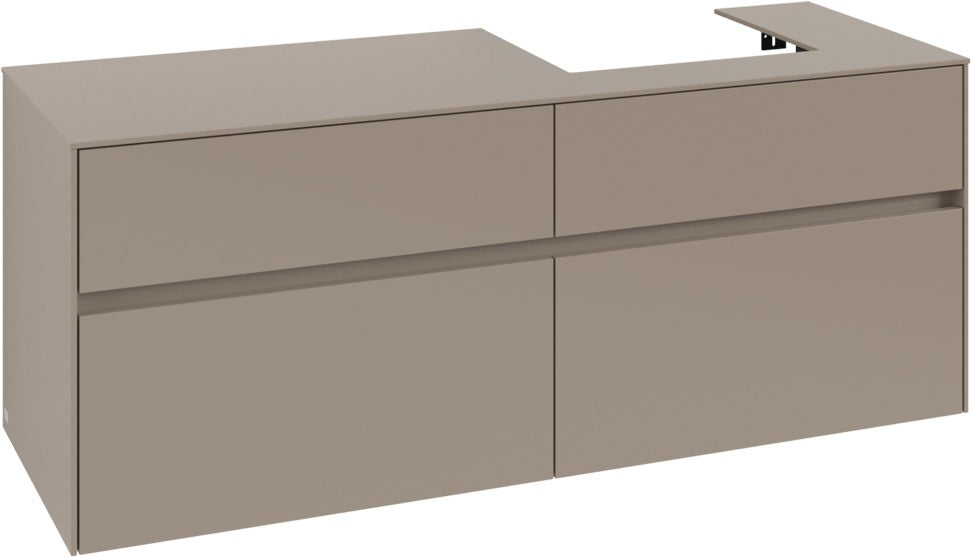 Villeroy & Boch Collaro Waschtischunterschrank 1400 mm mit LED-Beleuchtung und 4 Auszügen in Soft Grey