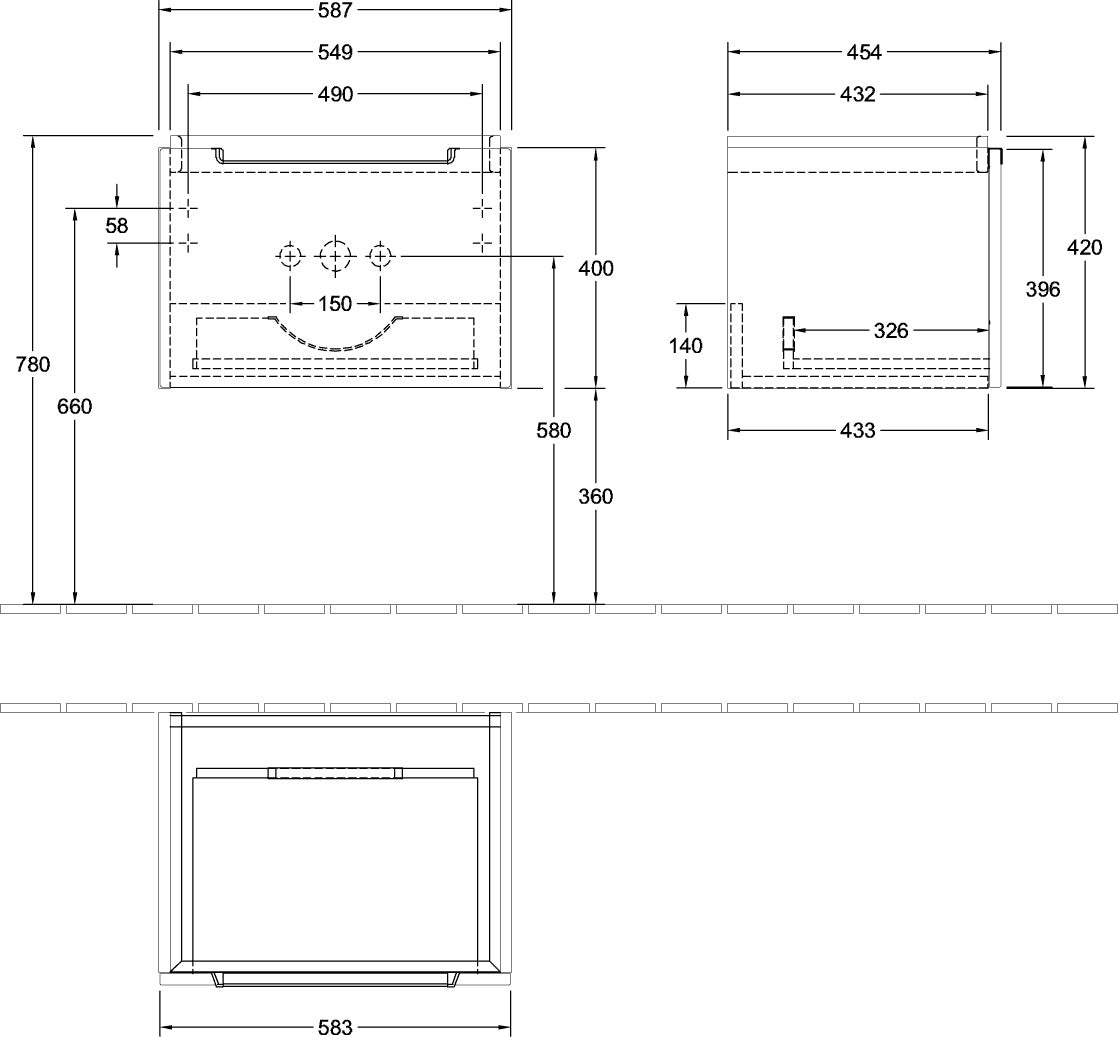 Villeroy & Boch Subway 2.0 Waschbeckenunterschrank A68710, 587 mm, White Matt, mit Auszug und SoftClosing