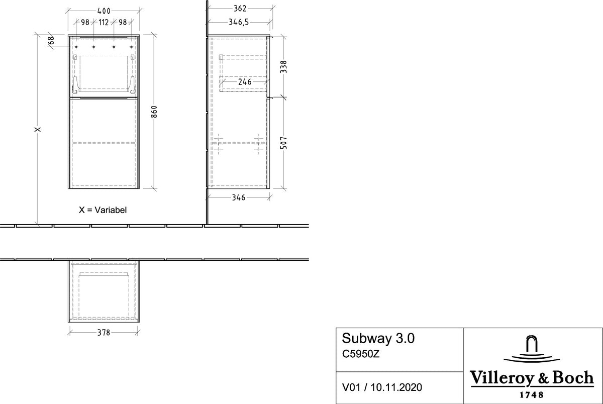 Villeroy & Boch Seitenschrank Subway 3.0 400 mm Brilliant White – Halbhochschrank mit SoftClose