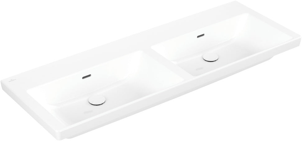 Villeroy & Boch Subway 3.0 Schrank-Doppelwaschtisch 1300 mm Weiß Alpin, TitanCeram, mit Überlauf, ohne Hahnloch