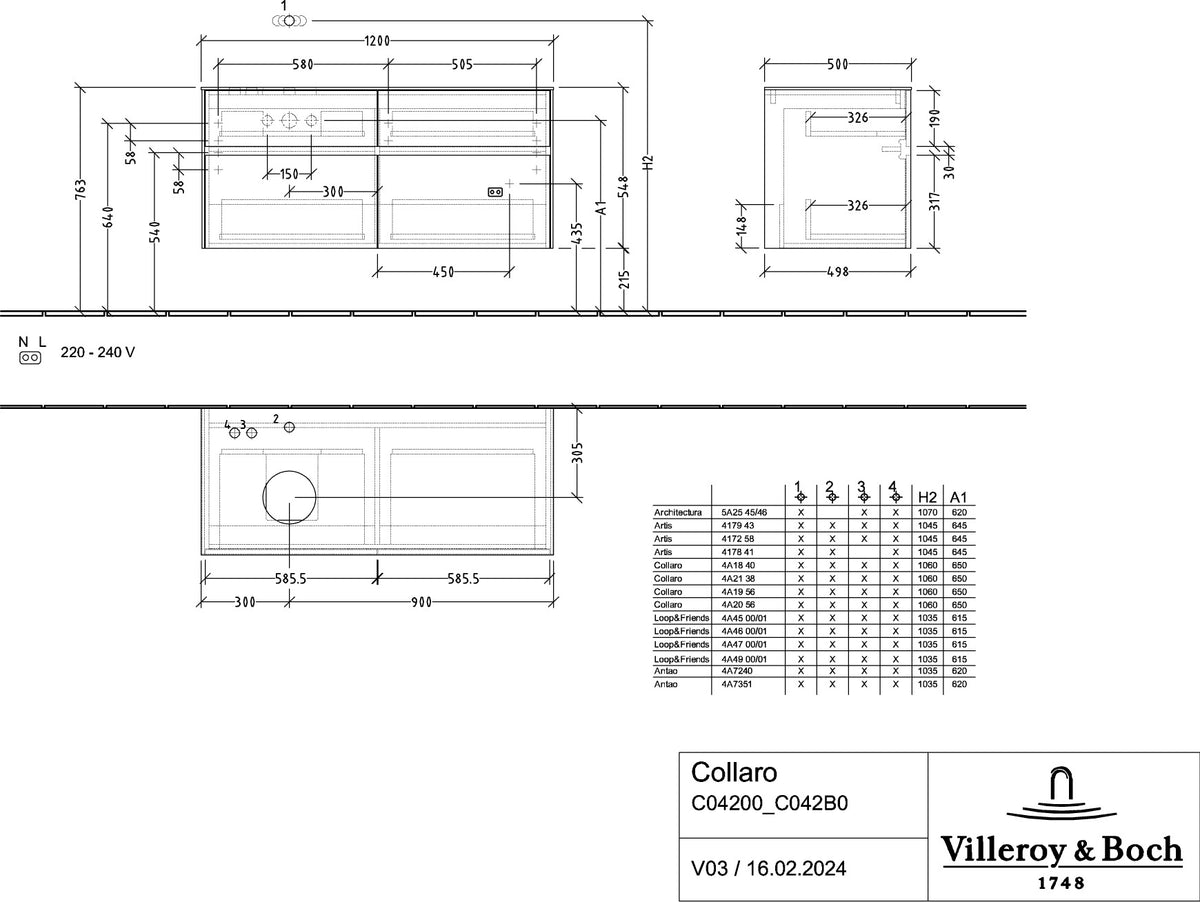 Villeroy & Boch Waschtischunterschrank Collaro C042 1200 mm Taupe mit SoftClosing