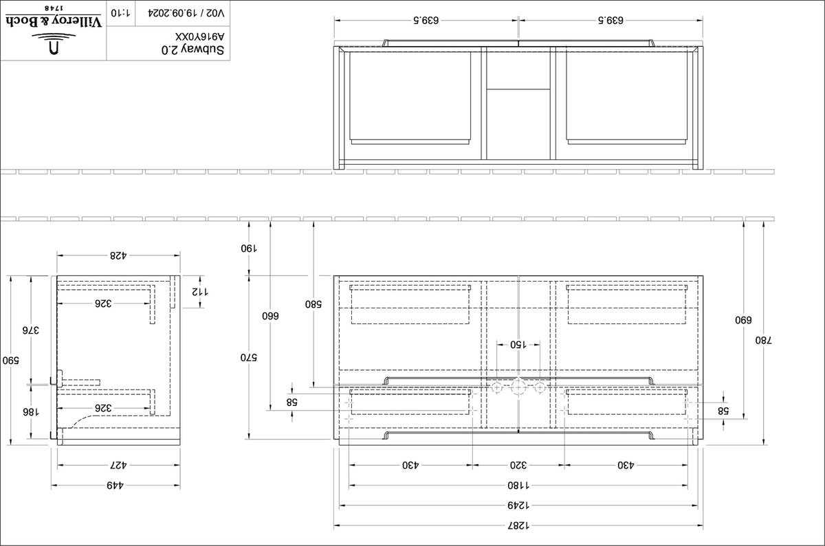 Villeroy & Boch Subway 2.0 Waschbeckenunterschrank 1287 mm Glossy White mit 4 Auszügen